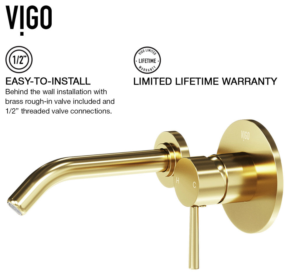 VIGO Olus 5" H Single Handle Wall Mount Bathroom Faucet, Matte Brushed Gold