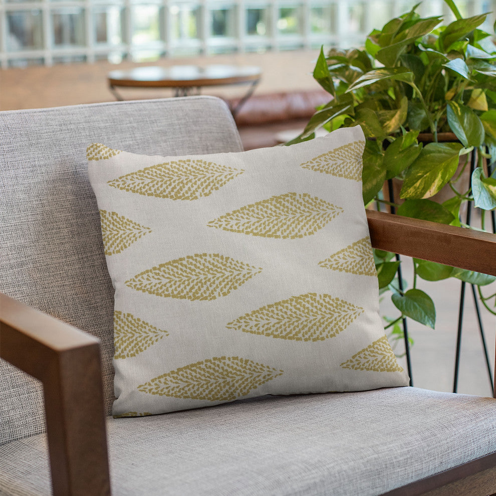 Plutus Green Beige Large Leafs Floral Luxury Throw Pillow, 24"x24"