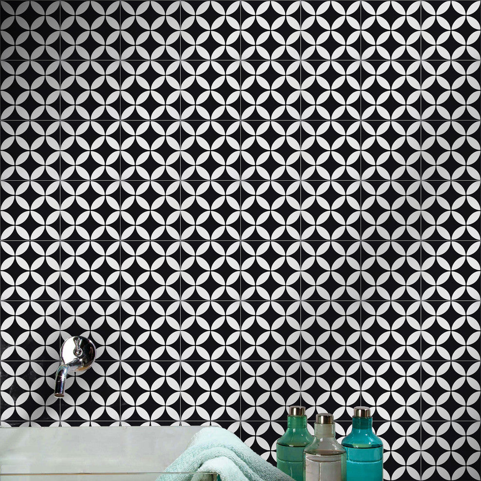 8"x8" Amlo Handmade Cement Tile, Black/White, Set of 12