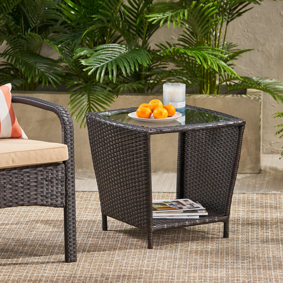 GDF Studio Easton Outdoor Wicker Accent Table, Brown