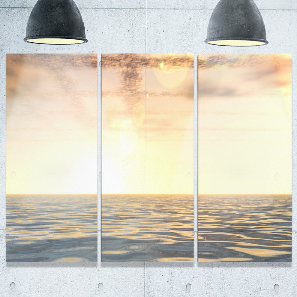 "Beautiful Seascape With Clouds Over" Beach Metal Wall Art, 3 Panels, 36"x28"