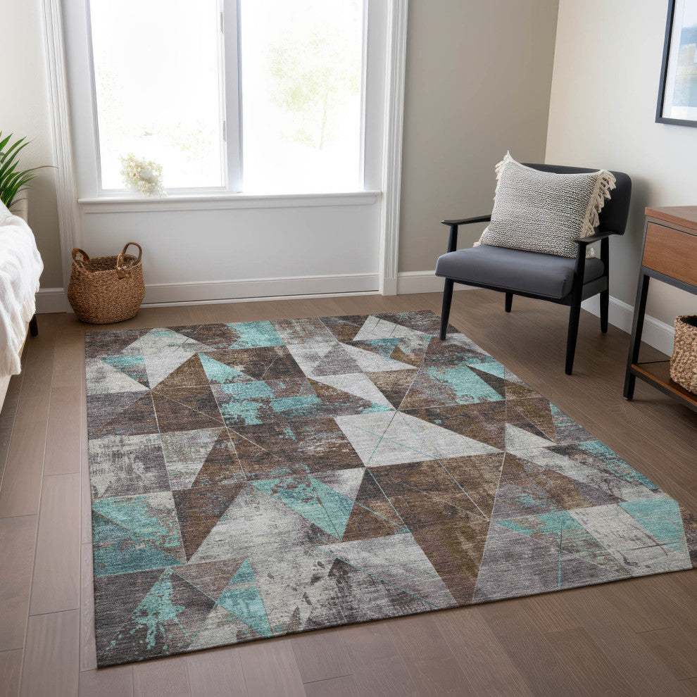 Machine Washable Indoor/Outdoor Chantille ACN1888 Chocolate 5' x 7'6" Rug