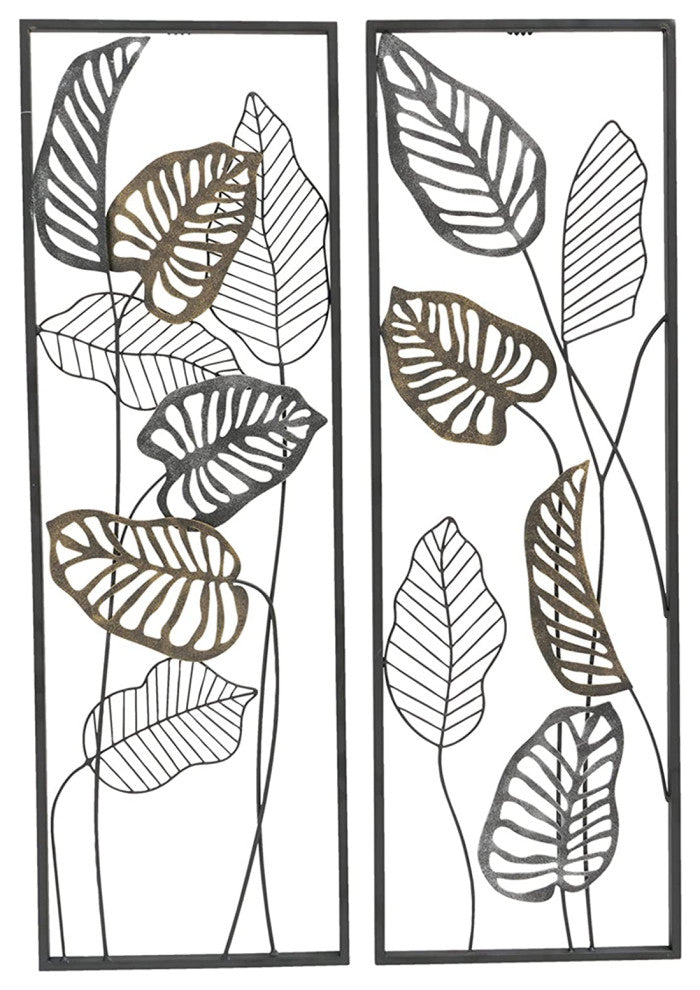 Modernist Leaf Wall Sculpture Panels, Set of 2