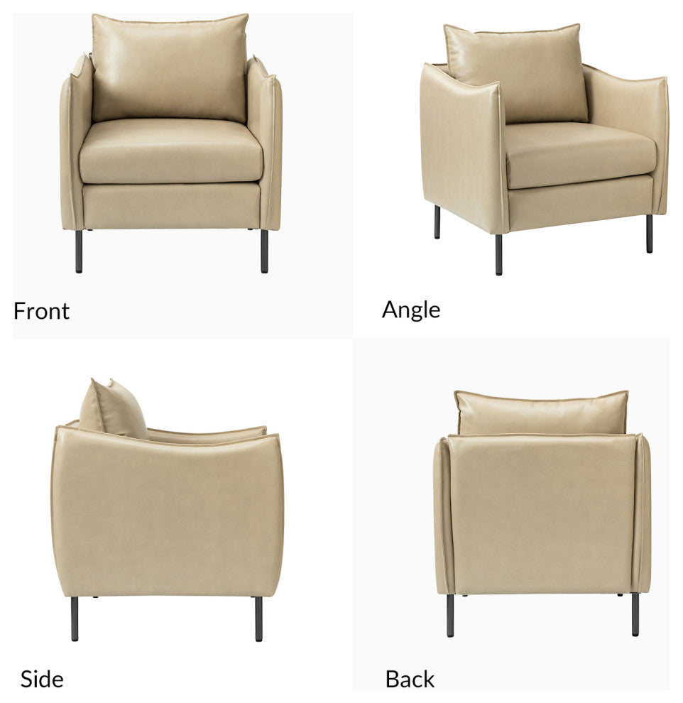 Traditional Leather Armchair With Metal Legs, Beige