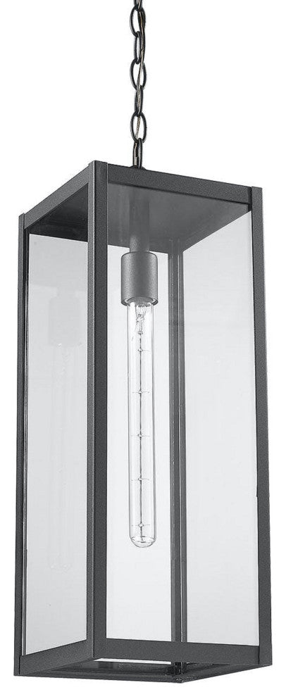 Modern 1 Light outdoor aluminum hanging porch pendant in black
