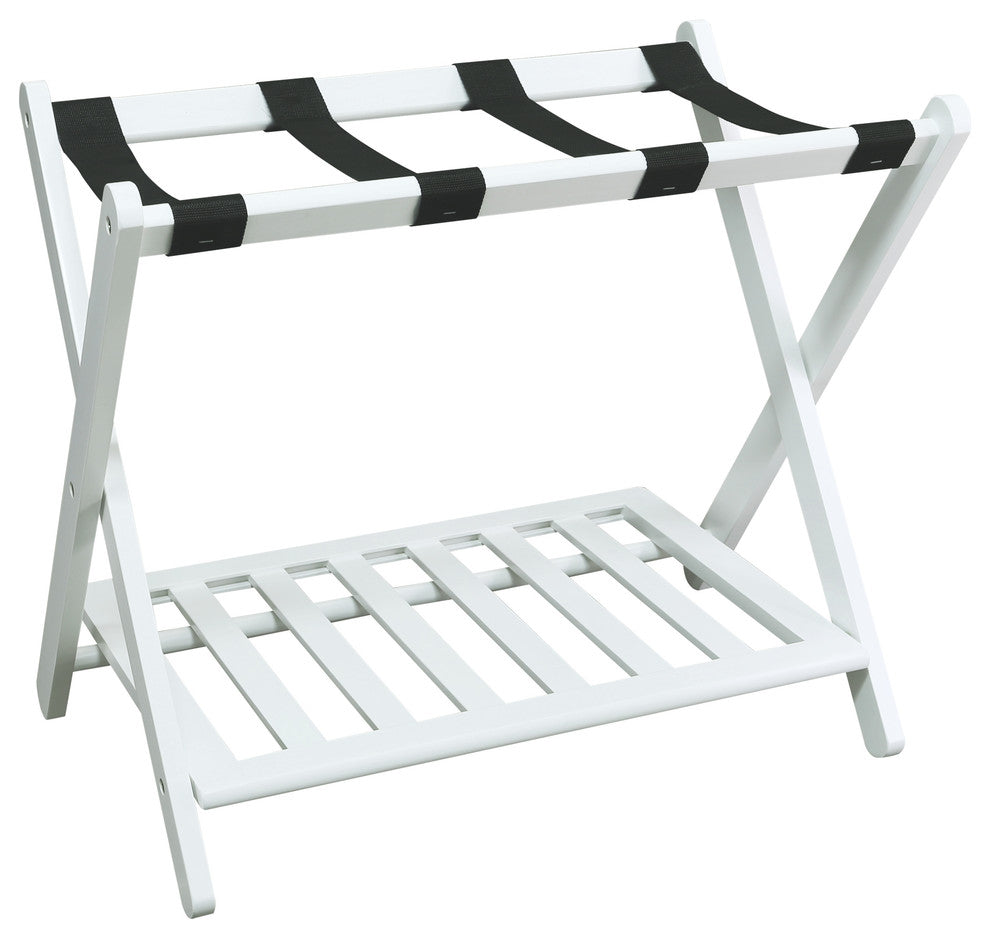 Luggage Rack With Shelf, White
