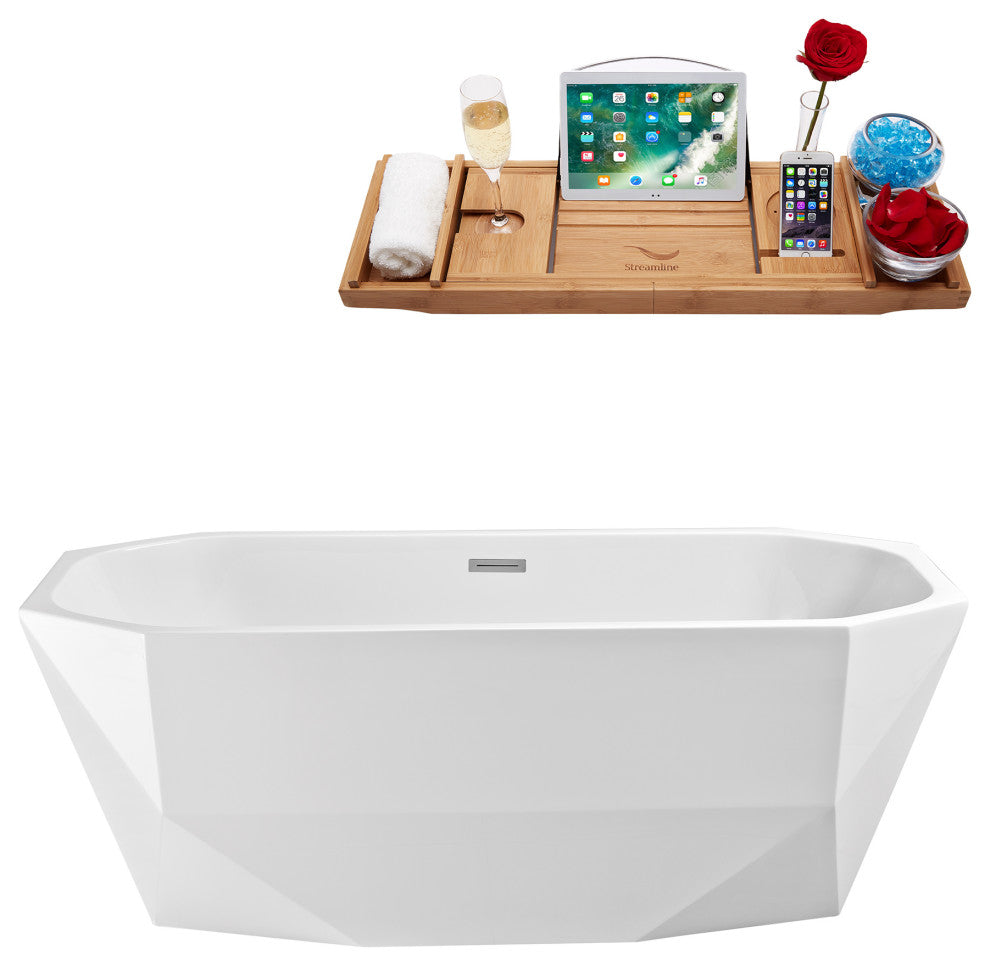 59" Streamline Freestanding Tub and Tray With Internal Drain