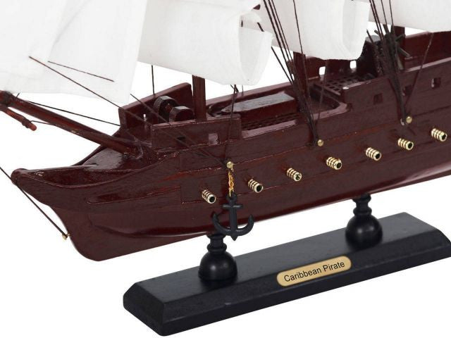 Wooden Caribbean Pirate White Sails Model Pirate Ship 12''