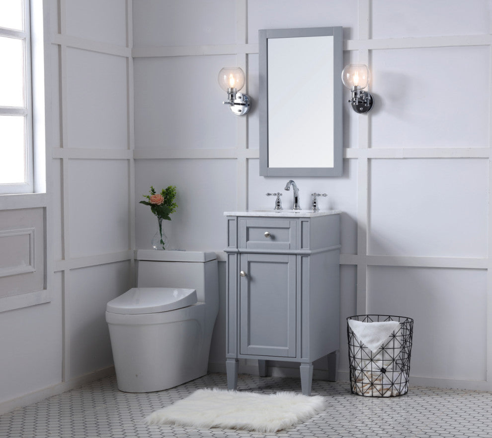 Home Living Vanity with Carrara White Marble Countertop, Gray, 18", Single Sink