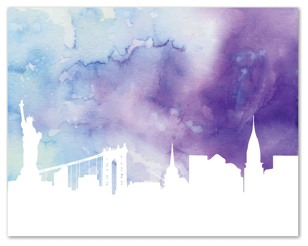 New York City Skyline Paper Print, Purple, 18"x24"