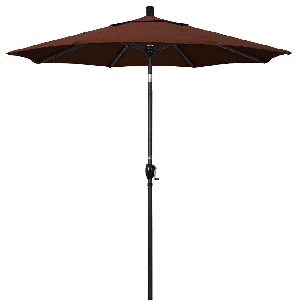 7.5' Matted Black Push-Button Tilt Crank Aluminum Umbrella, Bay Brown Sunbrella