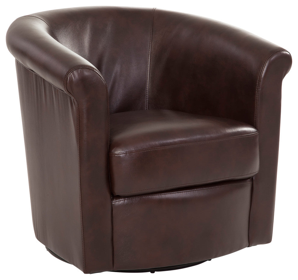 Marvel 360 Swivel Barrel Chair by Grafton Home, Walnut Brown Faux Leather