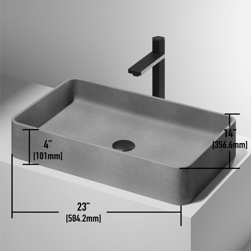 VIGO Basilica 23"L x 14"W x 4"H Concreto Stone Rectangular Bathroom Vessel Sink