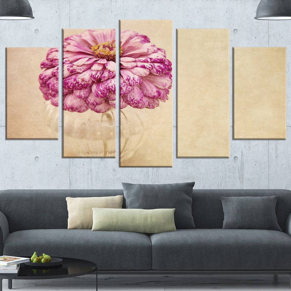 Pink Flower in Vase Watercolor, Large Floral Canvas Art Print, 60"x32", 5 Panels