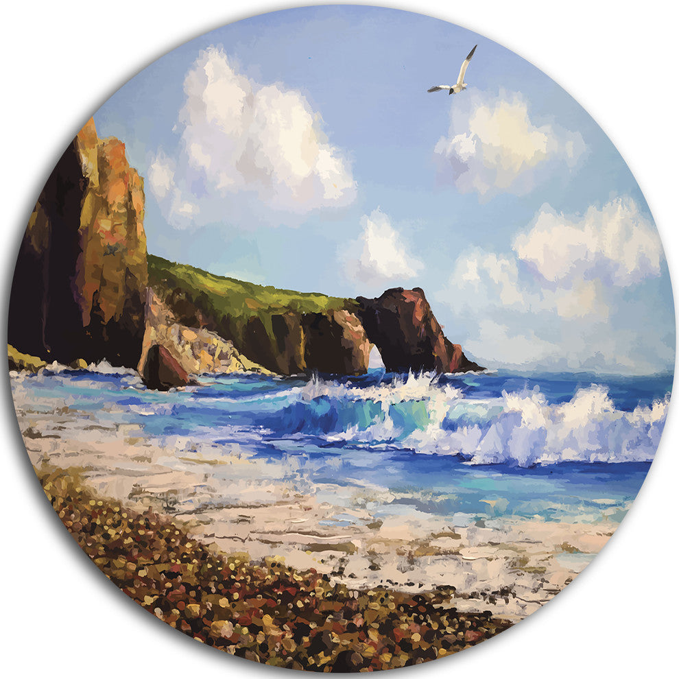Sea With Seagull, Landscape Disc Metal Wall Art, 11"