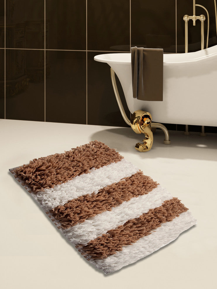 Bath Rug Hand Loom Woven, 2 Piece, 34"x21" and 36"x24", White and Beige, GSF 200