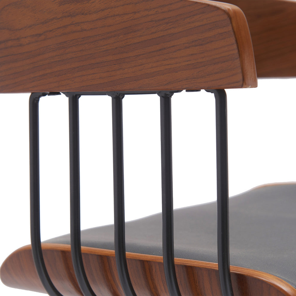 Athena 27" Swivel Walnut Wood Counter Stool Gray Faux Leather With Black Metal, 31