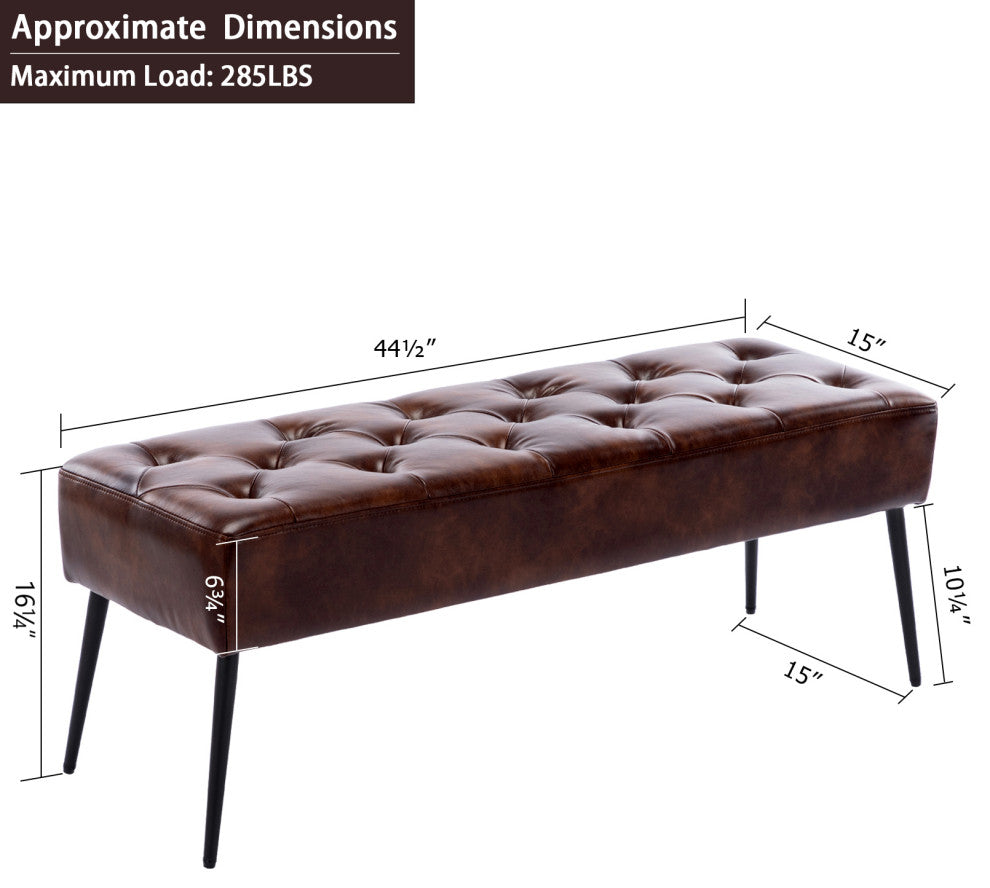 Button Tufts Bedroom Bench, Dark Brown With Black Legs-Faux Leather