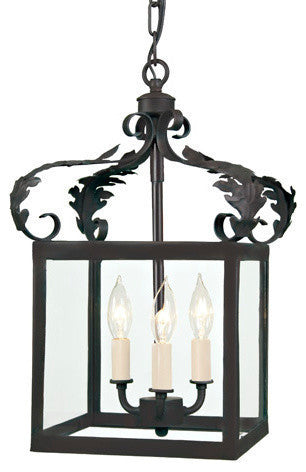 Small Scroll Lantern With Glass, Matte Black