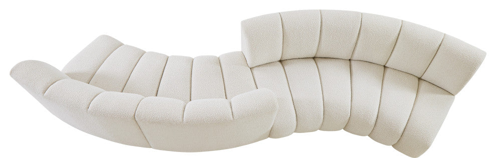 Infinity Boucle Fabric Upholstered 4-Piece S-Shaped Modular Sectional, Cream