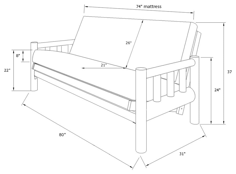 Gunner Frame Futon With Natural Finish, Suede Peat