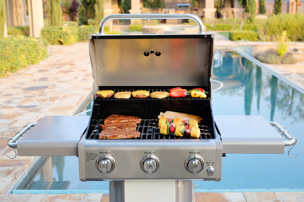 Kenmore 3 Burner Gas Grill with Side Shelves, Pearl