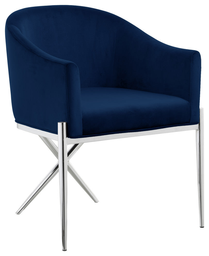 Xavier Velvet Dining Chair, Navy, Chrome Legs