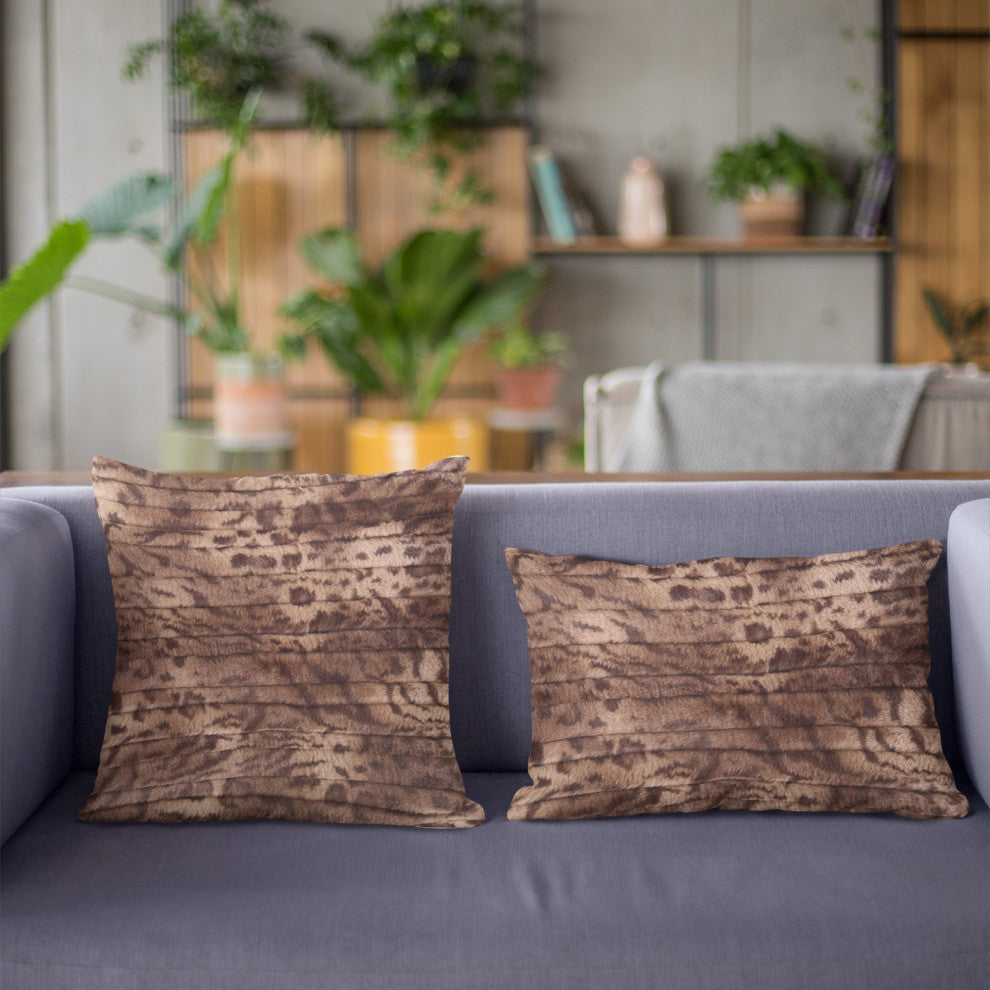 Plutus Brown Luxe Lash Faux Fur Luxury Throw Pillow, Brown, 20" x 36" King