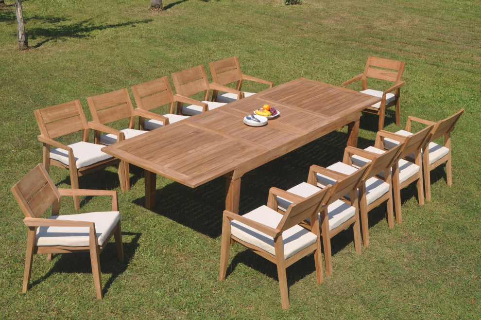 13-Piece Outdoor Teak Dining Set: 122" Rectangle Table 12 Celo Stacking Chairs
