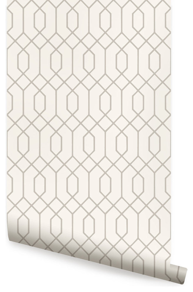 Geometric Hexagon Peel and Stick Vinyl Wallpaper, Light Grey, 24"w X 60"h