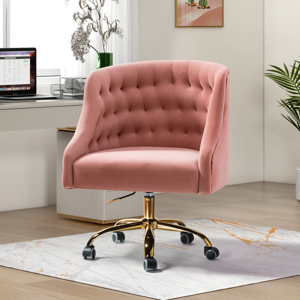 Home Office Swivel Chair with Button-Tufted Back, Pink