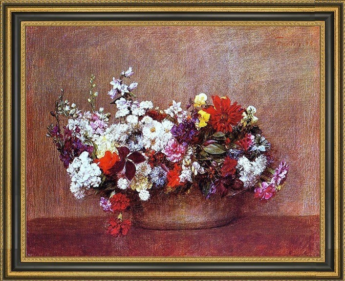 Henri FantinLatour Flowers in a Bowl Framed Premium Canvas Print, 21"x28"