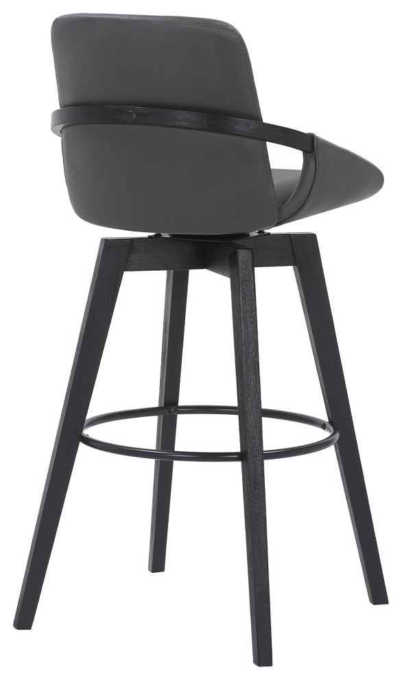 Baylor Swivel Wood Stool, Faux Leather, Gray/Black, 30" Bar Height