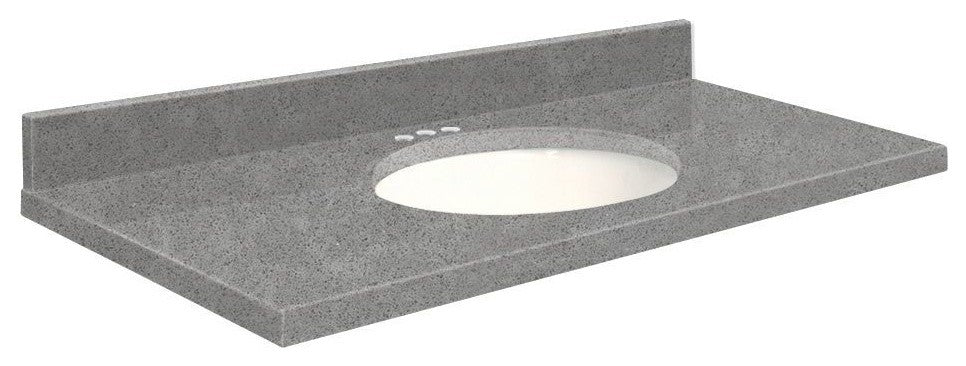 Quartz 25"x22" Vanity Top, White Bowl, Urban Grey, 4" Centerset