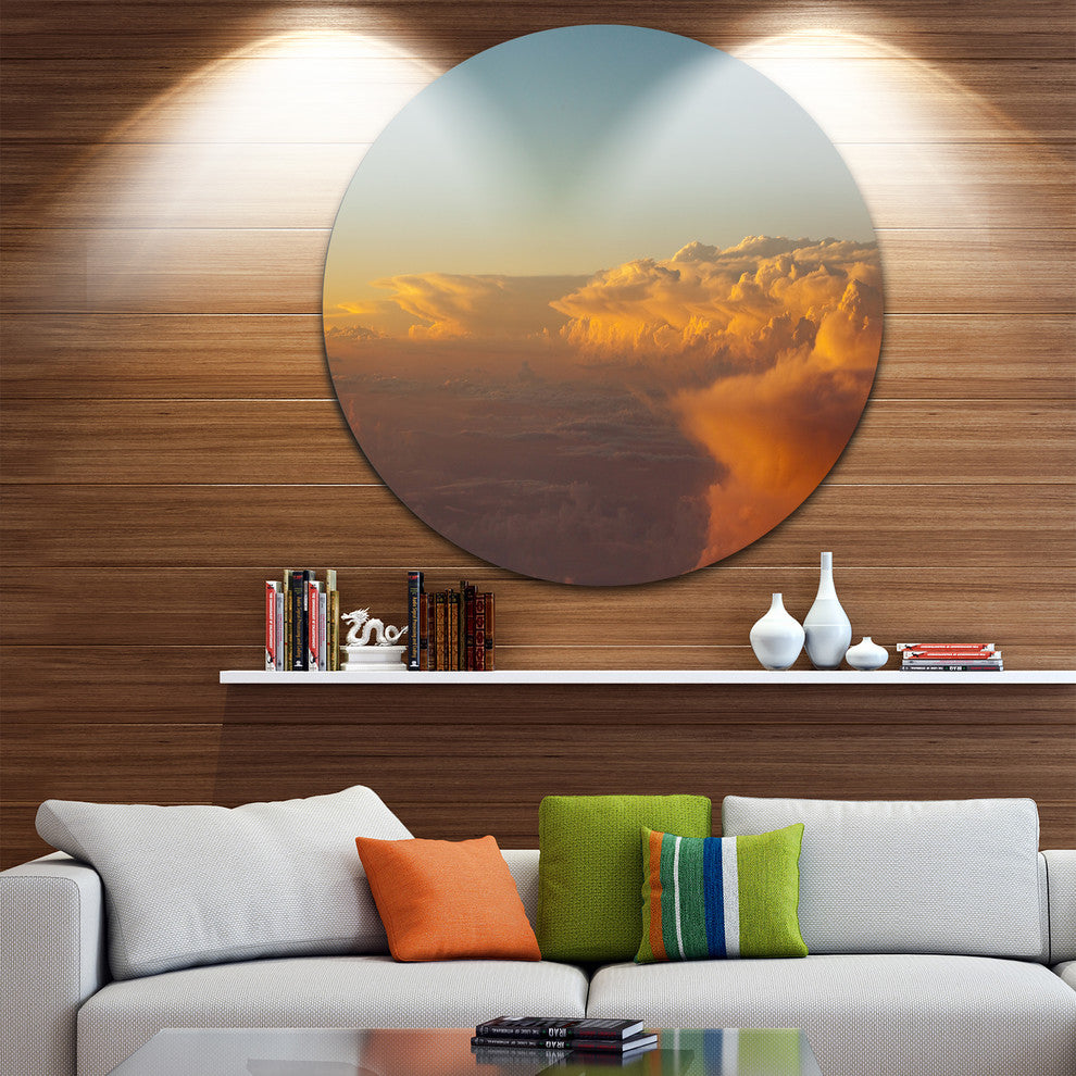 Solotful Sunset In Sky Cloudscape, Seascape Disc Metal Wall Art, 23"