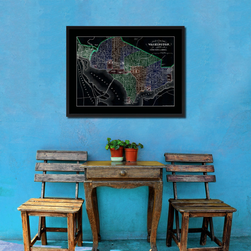 Washington Dc Vintage Vivid Color Map Canvas, 16"x21"