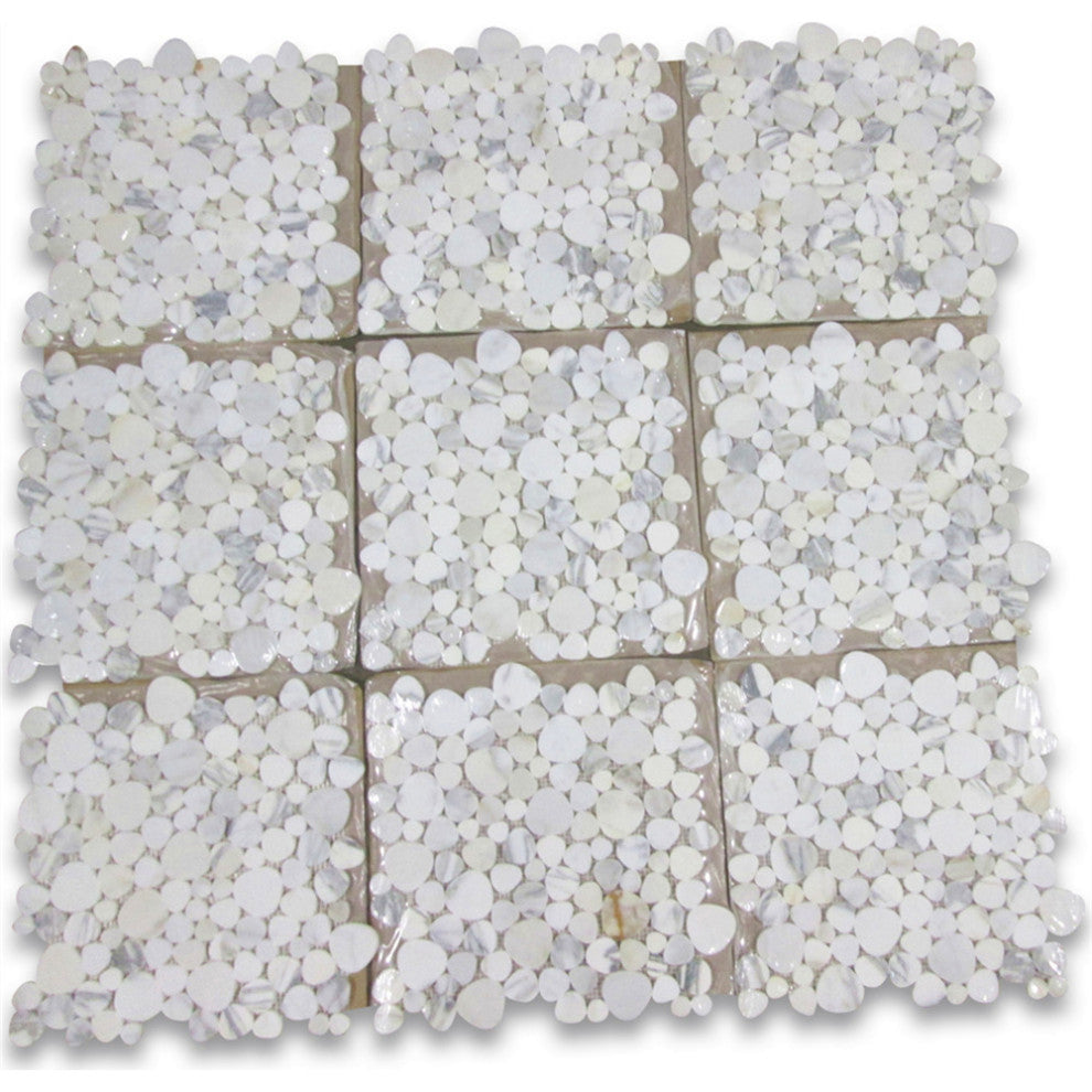 Calacatta Gold Calcutta Marble Heart Bubble Pebble Shower Tile Honed, 1 sheet