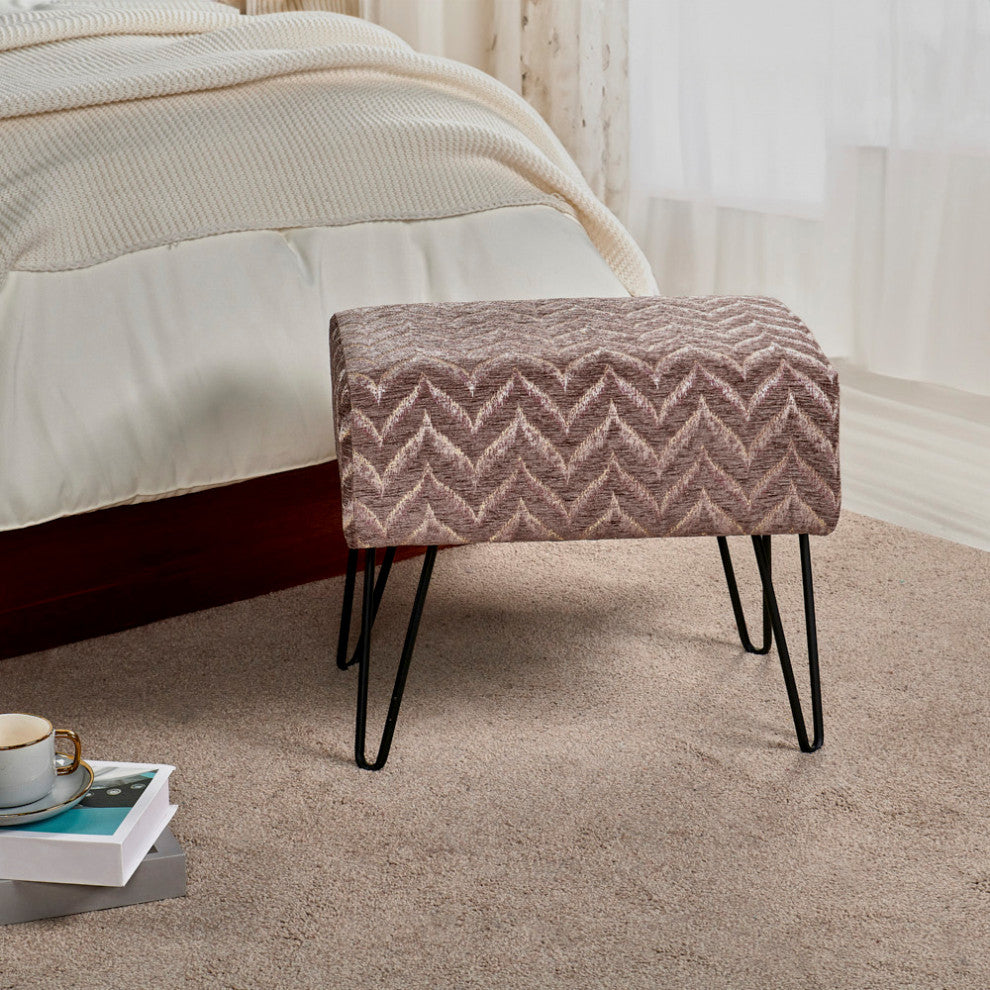 Arusha Jacquard Chenille Ottomans, Light Brown, 19"x13"x7"