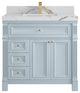 Paris 36" Center Sink Bathroom Vanity, Blue Heather 2" Calacatta Gold