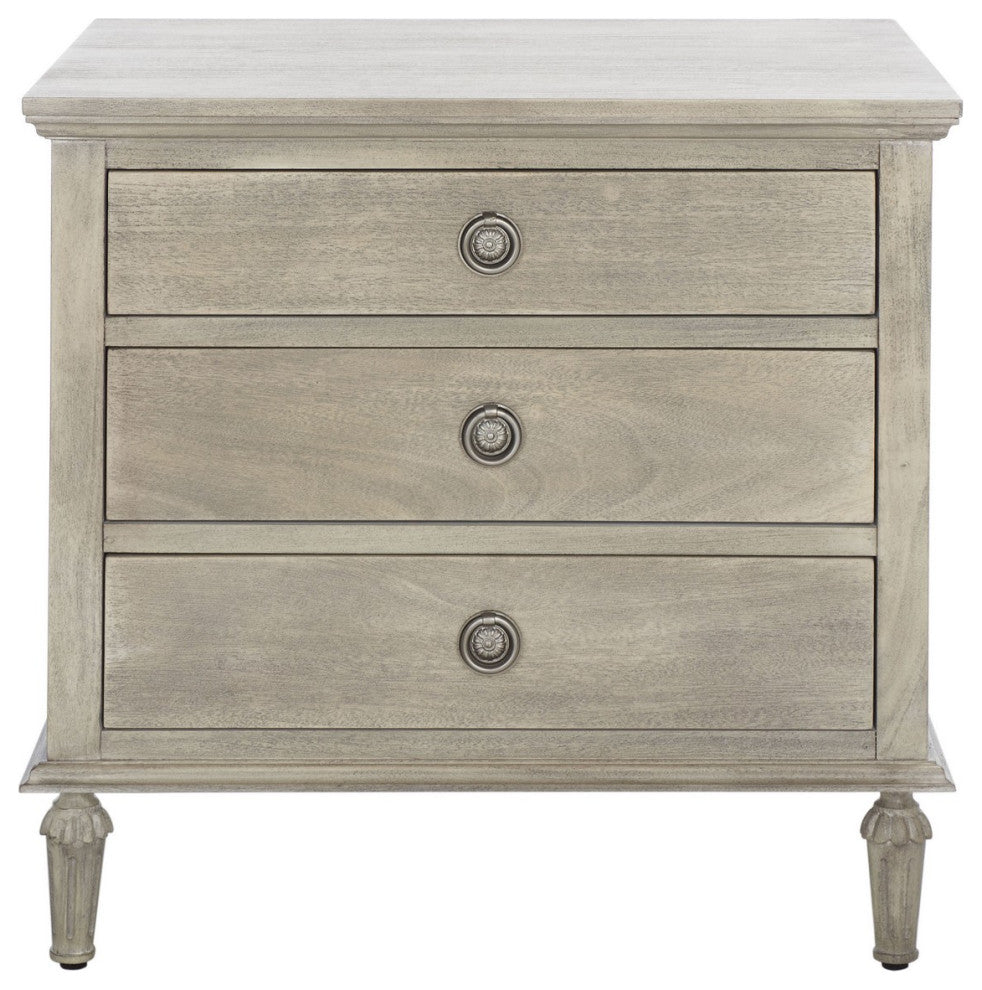 Safavieh Couture Lisabet 3 Drawer Wood Nightstand, Light Grey