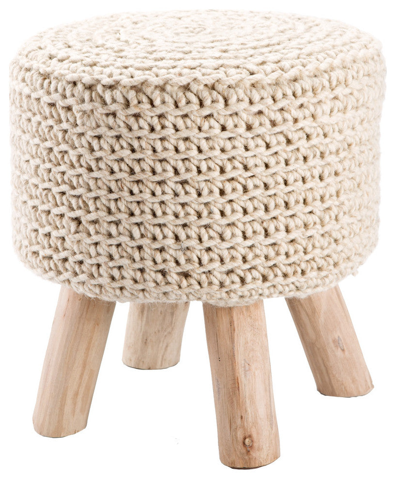 Westport By Rug Republic Wool Stool, 16"x16"x16", Bleached Sand