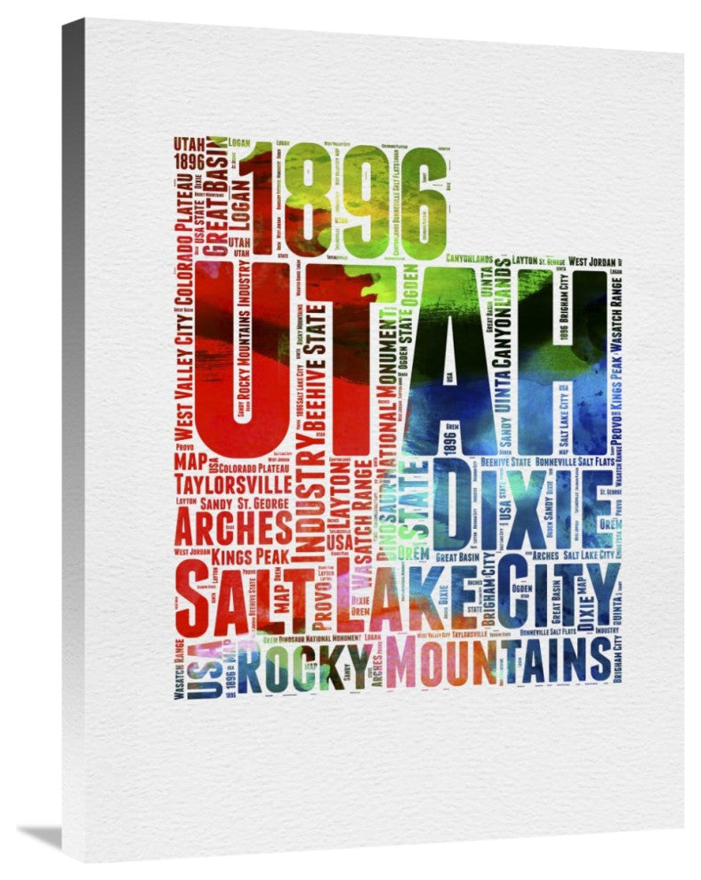 "Utah Watercolor Word Cloud" Fine Art Print