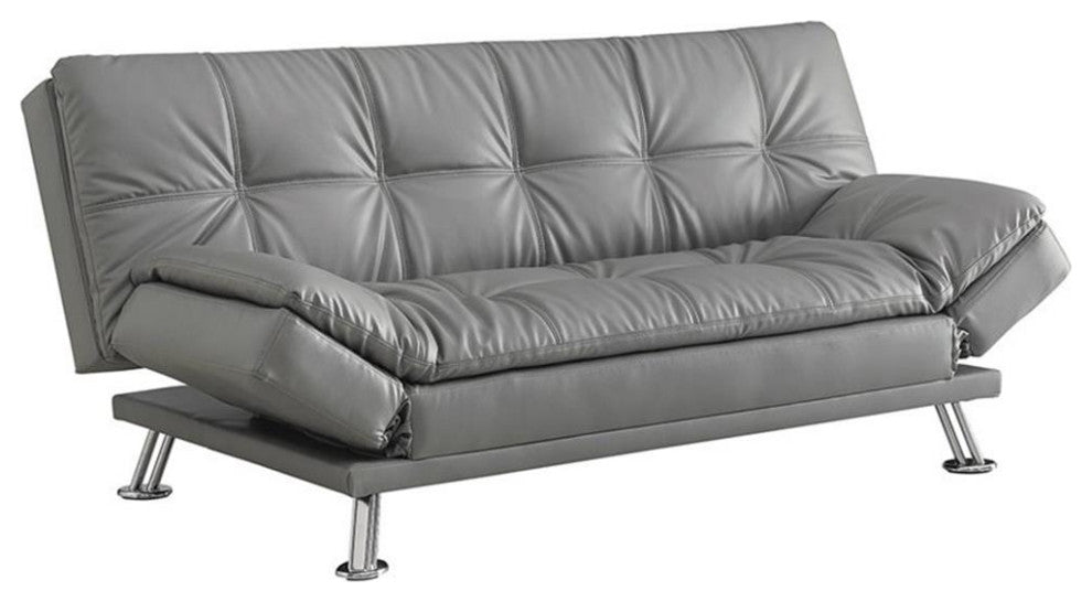 Bowery Hill Faux Leather Tufted Sleeper Sofa in Dark Gray