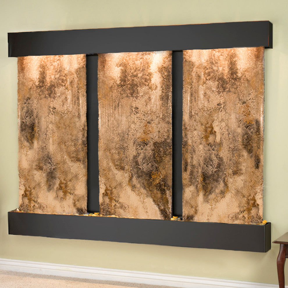 Deep Creek Falls Fountain, Magnifico Travertine, Blackened Copper, Square