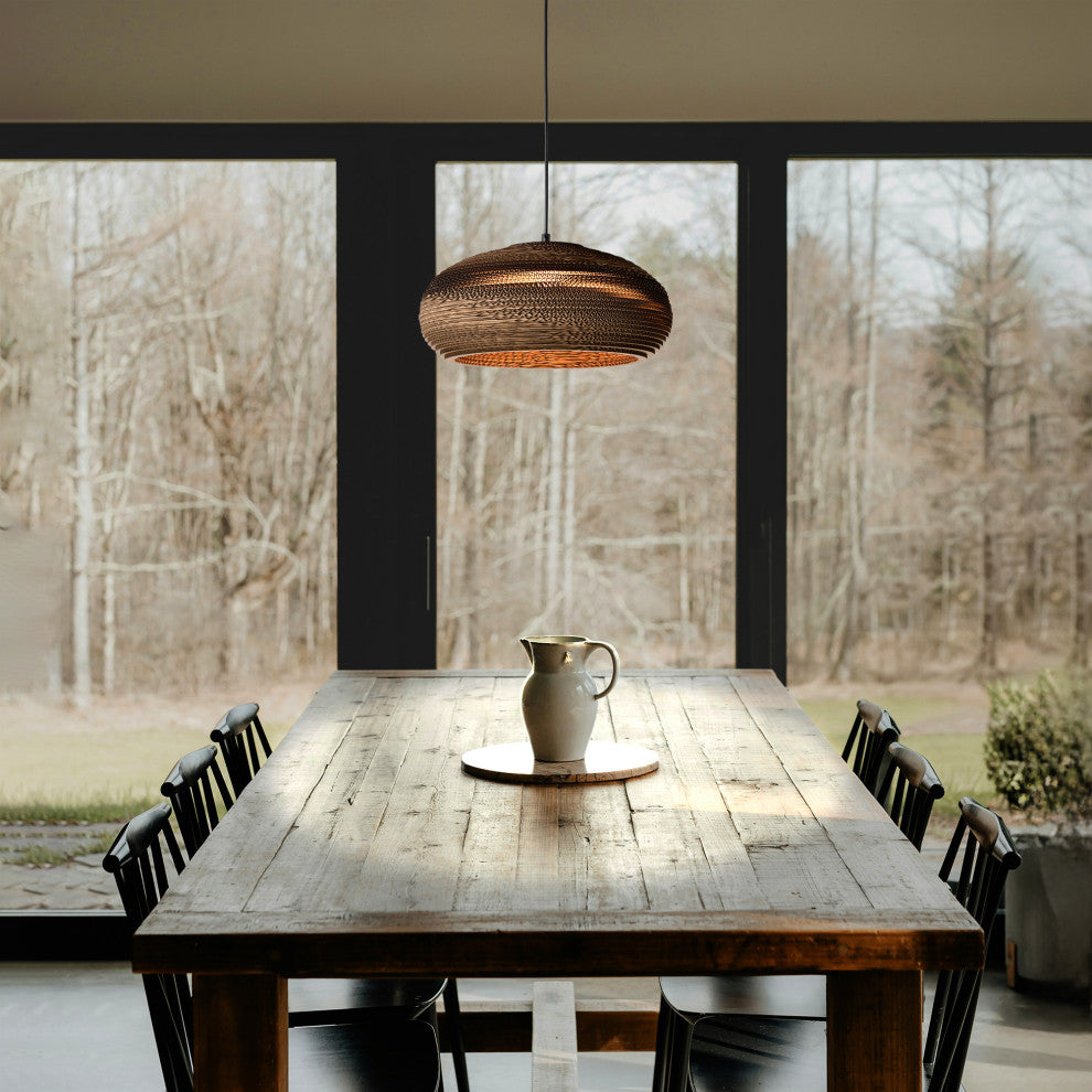 Matte Black Modern Nordic Style Pendant With Natural Brown Origami Paper Shade