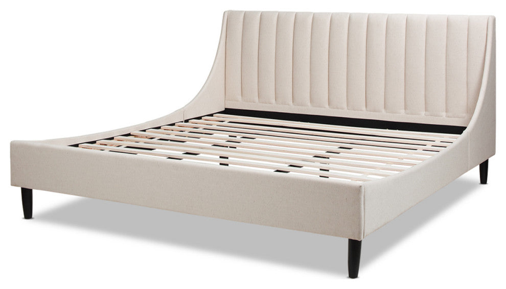 Aspen Modern Vertical Tufted Upholstered Platform Bed, Light Beige Linen, King