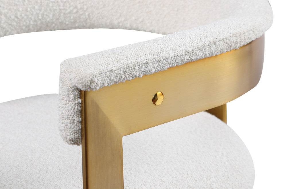 Romeo Upholstered Dining Chair, Set of 2, Cream, Boucle Fabric, Brushed Gold