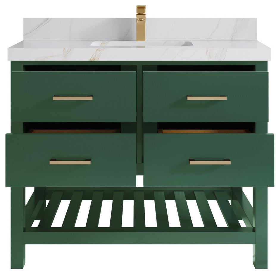 Parker 42 Single Sink Bath Vanity in Lafayette Green  2" Calacatta Sienna