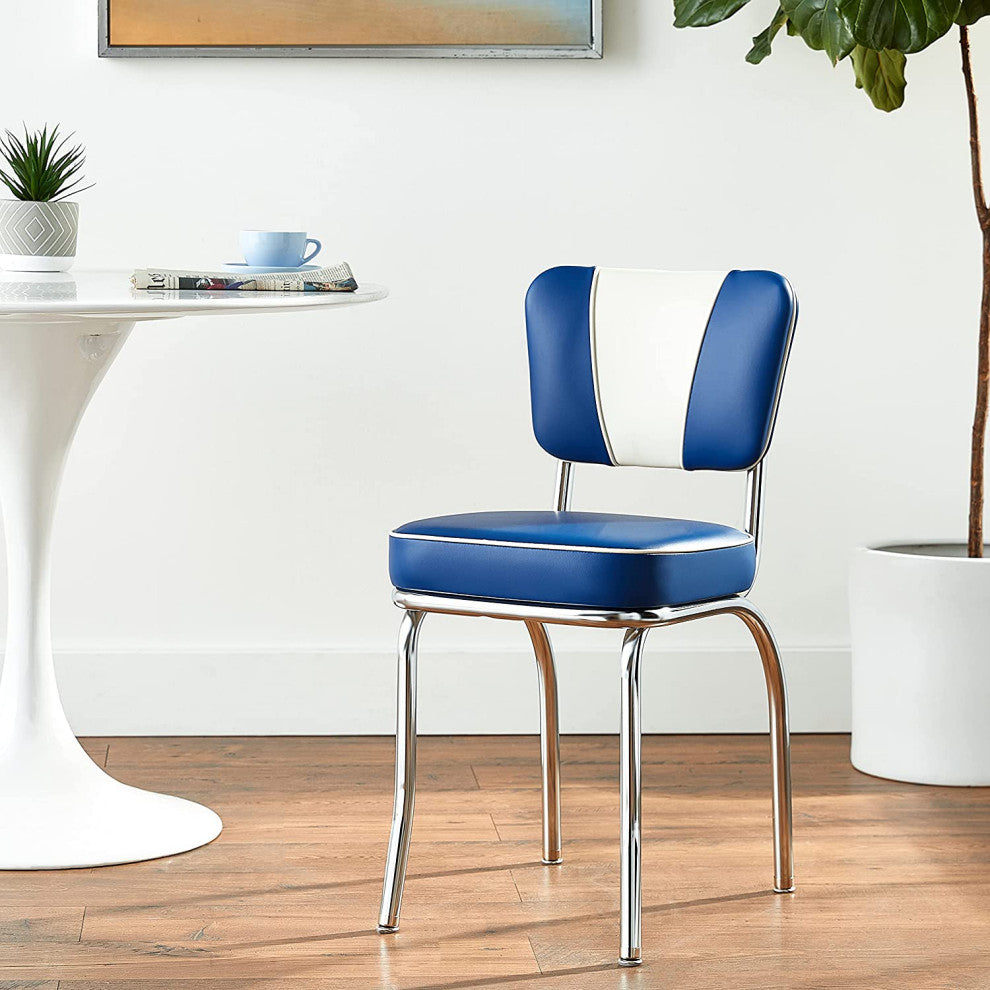 Retro Home Upholstered 'V' Back Dining Chair, Royal Blue, Box Seat