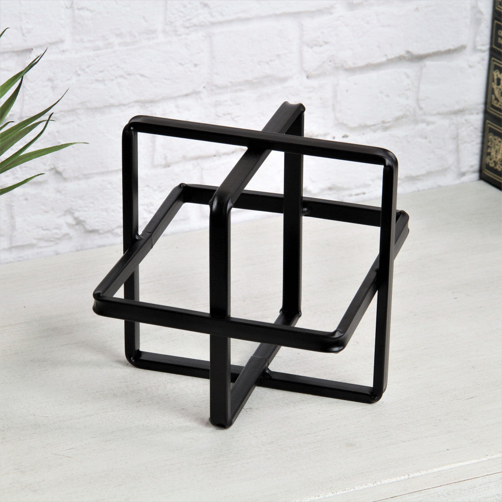 Alle Black Geometric Decor Cube - Large